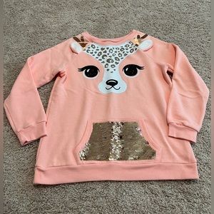 Justice 14/16 Flip Sequin/Glitter Deer Sweatshirt with Fluffy Ears.  So cute!